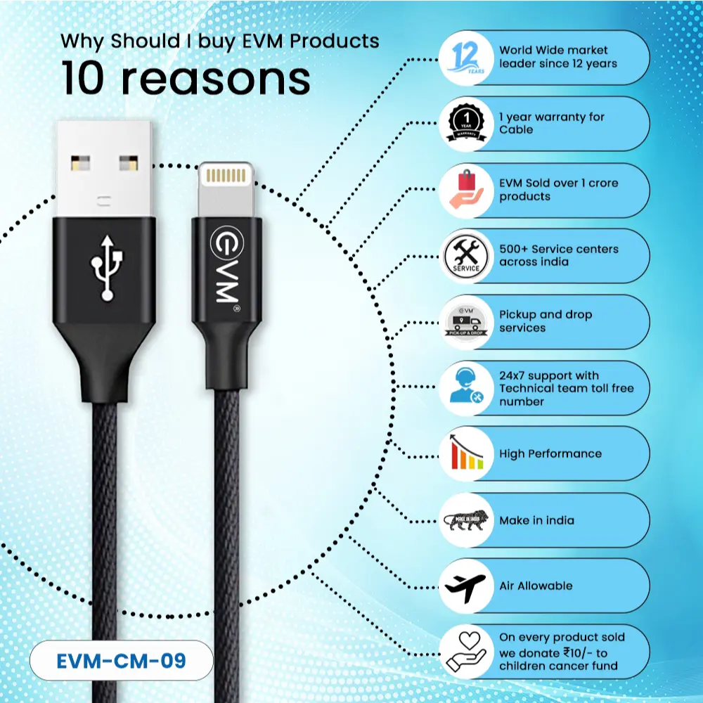 EVM USB To Iphone Lightning Charger Cable | Data Transfer Cable CM-09 view 4
